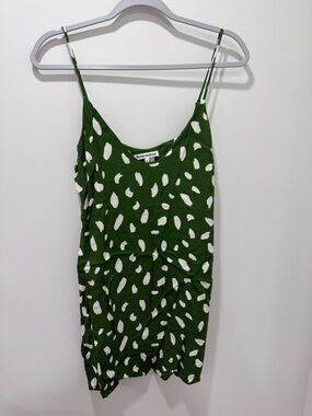 Reformation Dark Green & White Spotted Slip Dress